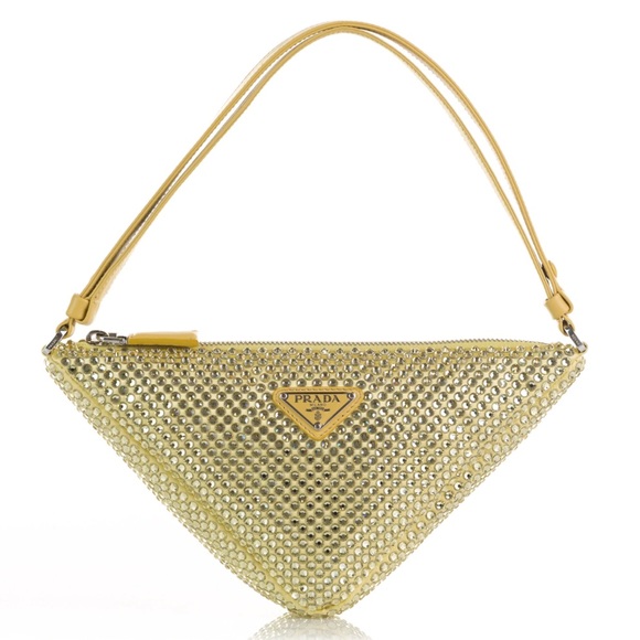 Prada Handbags - PRADA***Gold Crystal Pineapple Yellow Satin Triangle Bag***$2600 NWB